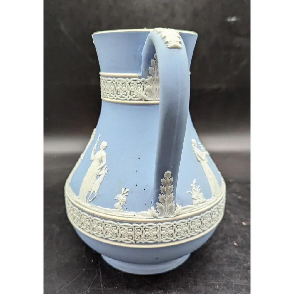 Antique Wedgwood Blue Jasperware Etruscan Syrup Pitcher W/Lid England 7.25*